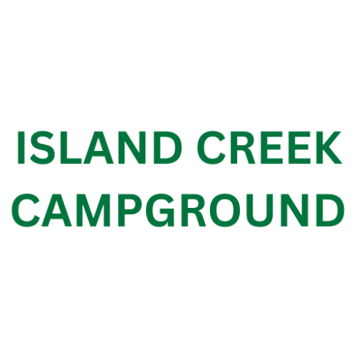 Green text on a white background reads "ISLAND CREEK CAMPGROUND.
