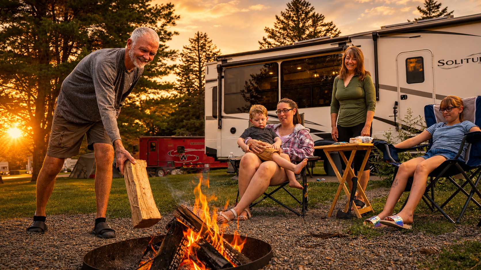 Gathered around the campfire in the evening